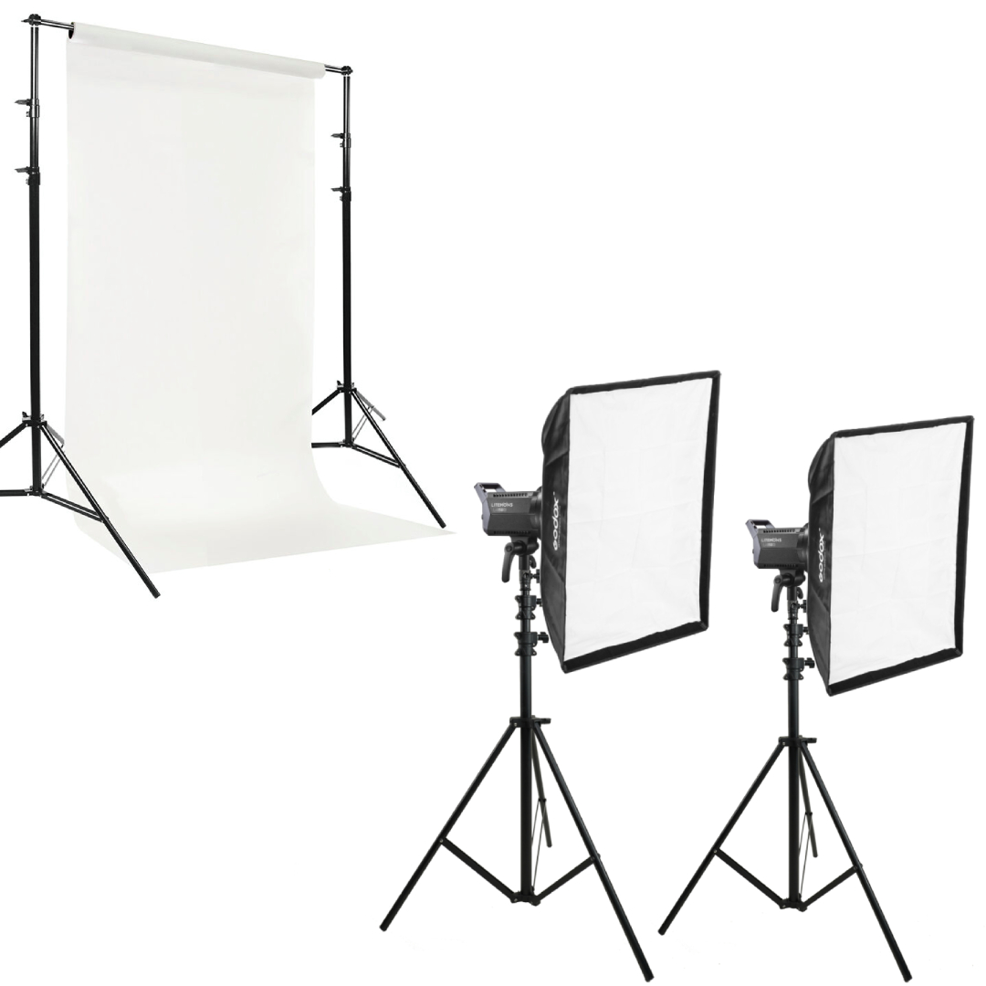 Bộ thiết bị đèn livestream Godox 300w kèm phong nền 